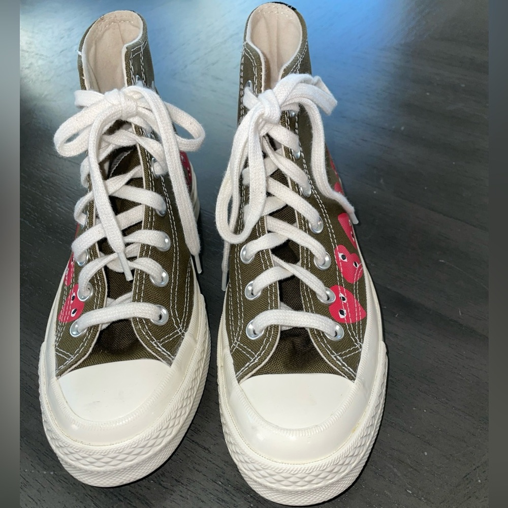 Olive High-Top Converse All Star Sneakers with Heart Accents